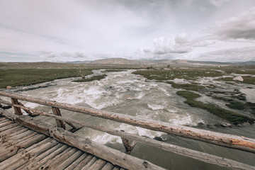 Old crooked bridge in Central Mongolia, Mongolia