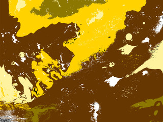 Abstract yellow background with paint strokes, splashes. Vector illustration.