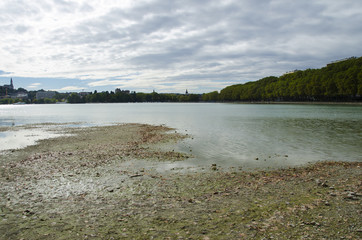 Annecy lake very low water level
