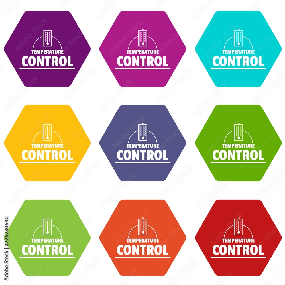 Poster temperature control icons 9 set coloful isolated on white for web