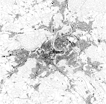 Mappa satellitare di Berna, Svizzera, strade della citt&agrave;. Stradario e mappa del centro citt&agrave;