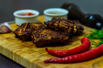 Pork ribs with pepper and sauses