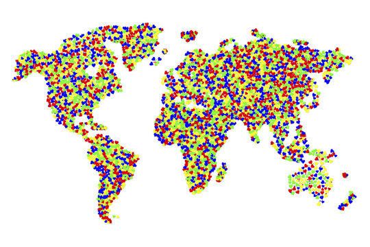 A map of the world made of thousands of hearts