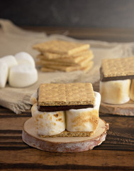 Homemade Smores on a Wooden Table Which are the Perfect Camping Dessert