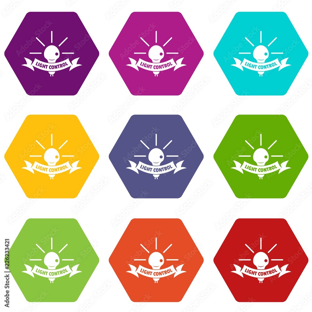 Aufkleber light control icons 9 set coloful isolated on white for web