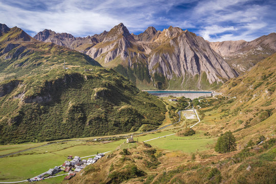Formazza Valley in summer season with little village of Riale and Lake of Morasco, Piedmont - Italy