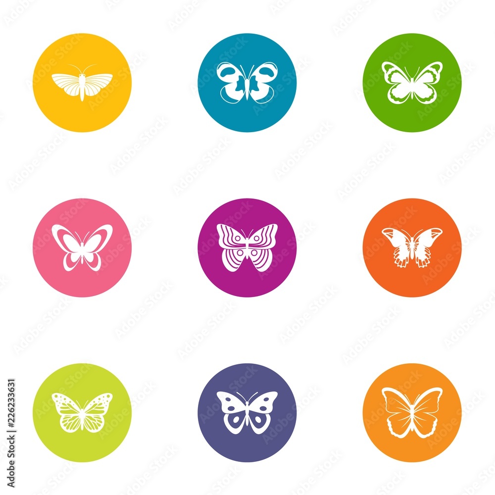 Poster flap of butterfly icons set. flat set of 9 flap of butterfly vector icons for web isolated on white 
