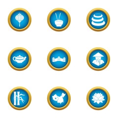 Homeland in asia icons set. Flat set of 9 homeland in asia vector icons for web isolated on white background