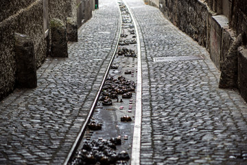 modern and urban water drain or ditch on the street . Gutters in every city ,go down to the the...