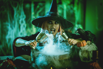 Pouring Magical Drink To The Cauldron