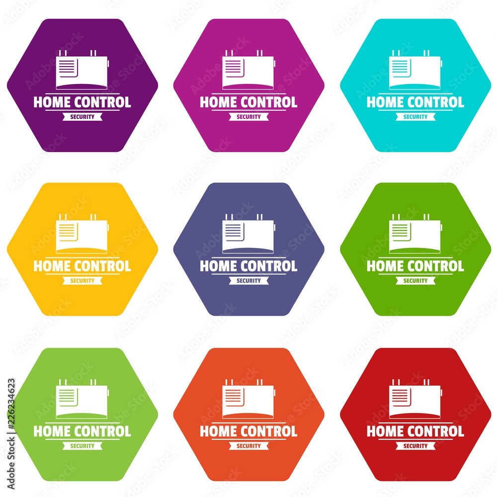 Poster smart building icons 9 set coloful isolated on white for web