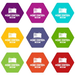 Smart building icons 9 set coloful isolated on white for web