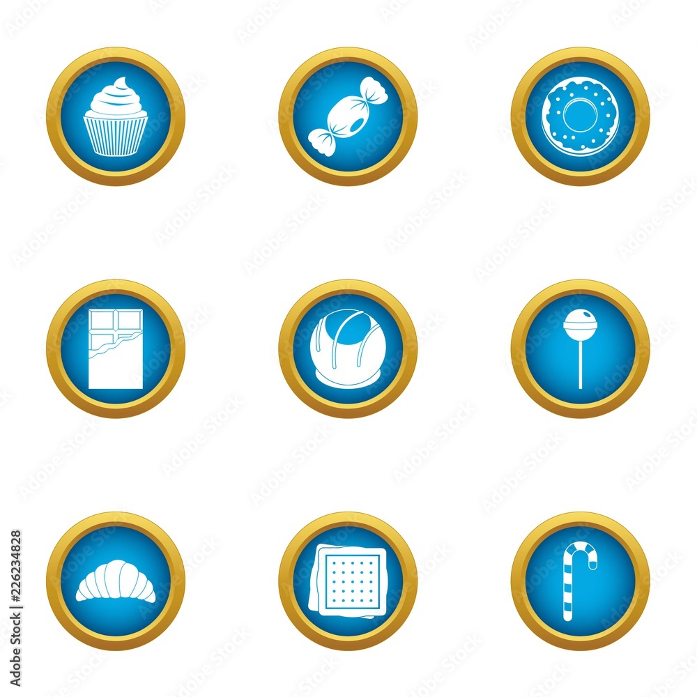 Poster impact of sugar icons set. flat set of 9 impact of sugar vector icons for web isolated on white back