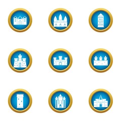 Obraz premium Monumental icons set. Flat set of 9 monumental vector icons for web isolated on white background