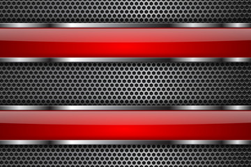 Metal perforated background with red glass plates