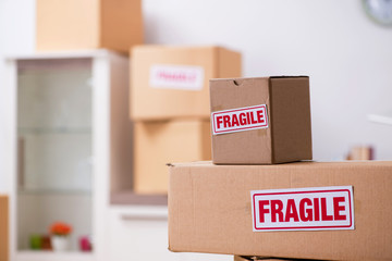 Man moving house and relocating with fragile items