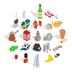 Western Europe icons set. Isometric set of 25 western europe vector icons for web isolated on white background
