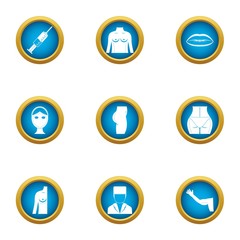 Back of body icons set. Flat set of 9 back of body vector icons for web isolated on white background