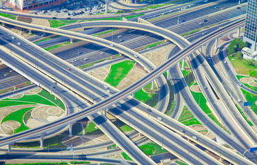 intersection of roads in Dubai city, United Arab Emirates. aerial view