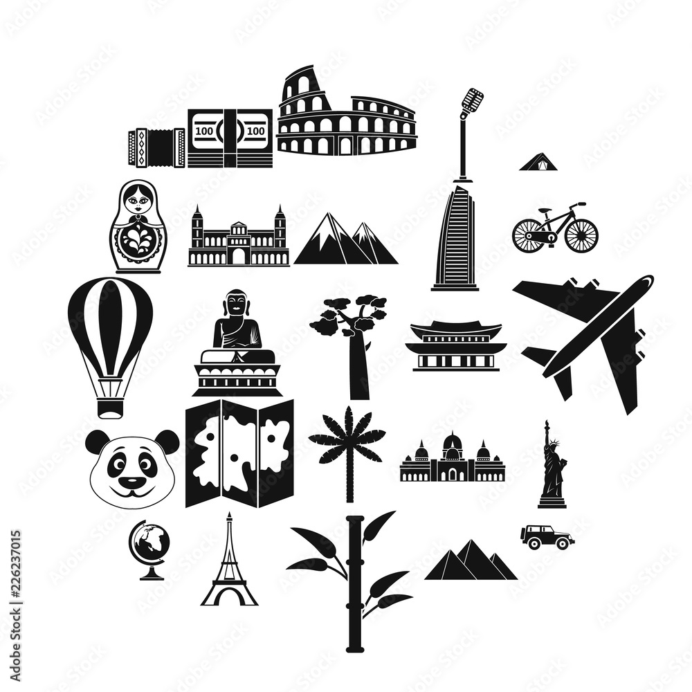 Poster trip icons set. simple set of 25 trip vector icons for web isolated on white background