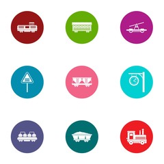 Rail delivery icons set. Flat set of 9 rail delivery vector icons for web isolated on white background