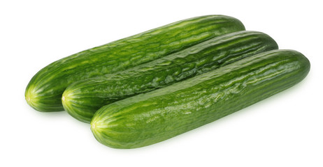 Green smooth cucumbers isolated on white background.