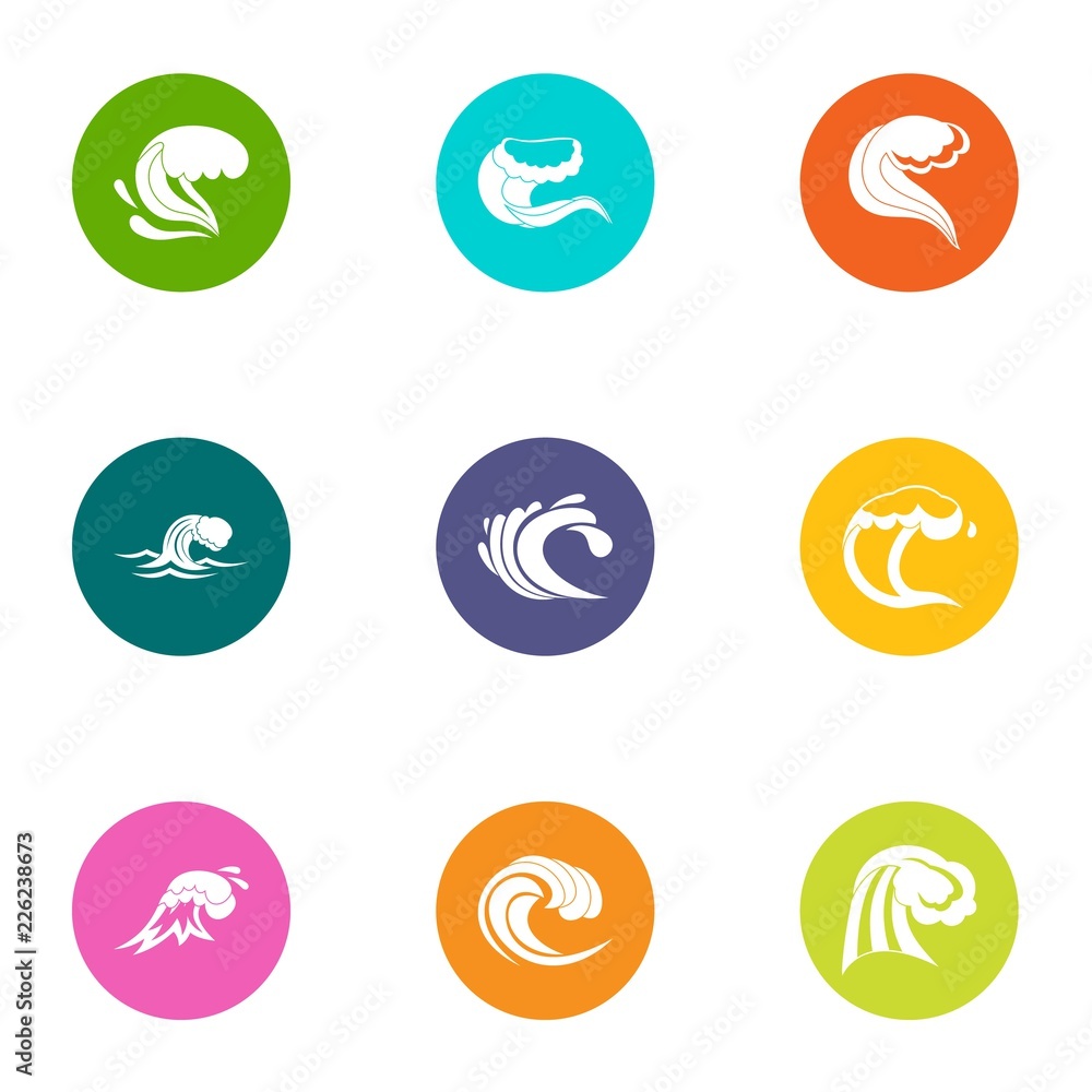 Poster rolling wave icons set. flat set of 9 rolling wave vector icons for web isolated on white background