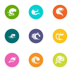 Rolling wave icons set. Flat set of 9 rolling wave vector icons for web isolated on white background