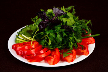 Vegetables and herbs plate