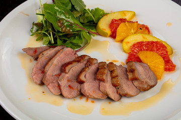 Tasty fried duck breast