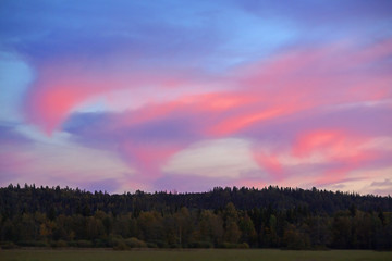 amazing beautiful sunset with beautiful blue and pink clouds