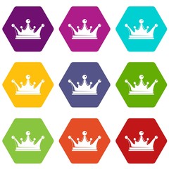 Crown icons 9 set coloful isolated on white for web