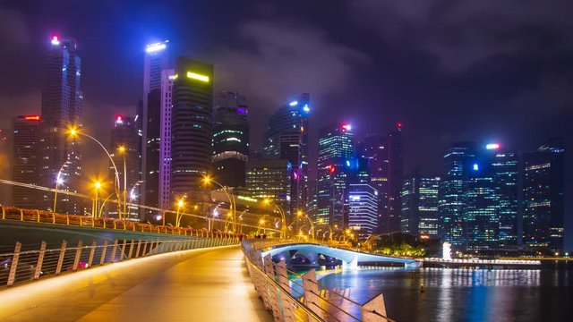 Singapore Night Cityscape 4K Time Lapse