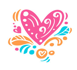Fototapeta premium Vintage hand drawing scandinavian vector heart for Valentines Day. For art template design list page, mockup brochure style, banner idea cover, booklet print flyer, poster