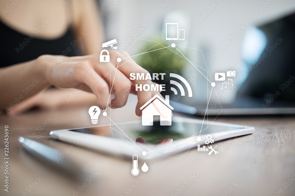 Poster smart home automation concept on virtual screen.