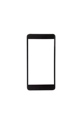 Smartphone black color close-up isolated on white background with isolated screen.