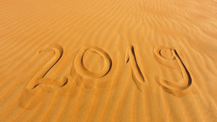 2019 year written in the desert sand