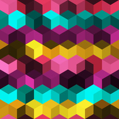 Obraz premium Hexagon grid seamless vector background. Colorful polygons bauhaus corners geometric design. Trendy colors hexagon cells pattern for web or cover. Honeycomb cube shapes mosaic.