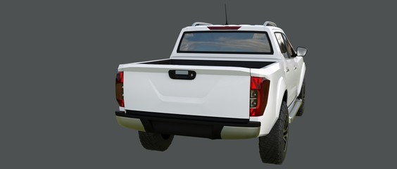 White commercial vehicle delivery truck with a double cab. Machine without insignia with a clean empty body to accommodate your logos and labels. 3d rendering. © whitecityrecords