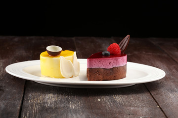 Delicious raspberry cake with fresh raspberries, blueberry and lemon cake.  confiserie cake cuisine.