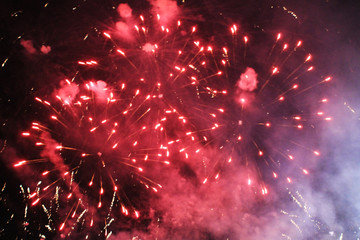  Fireworks. Salute. Sky background Amazing agony of bright red twinkling lights in the night sky...