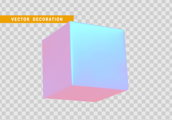 3d cube, geometric square isolated realistic on transparent background.