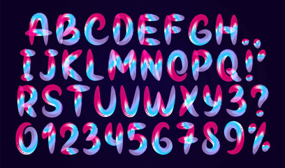 Fluid colored letter. Alphabet font of melting liquid. Design 3d sign isolated on black background.