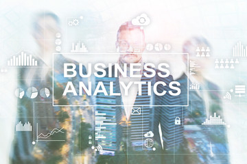 Business analytics concept on double exposure background.