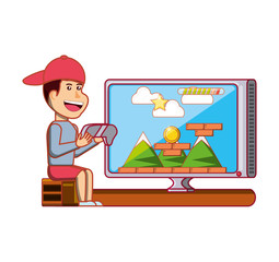 boy playing video game avatar character