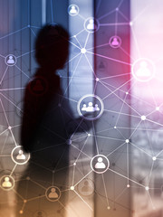 Double exposure people network structure?? HR - Human resources management and recruitment concept....