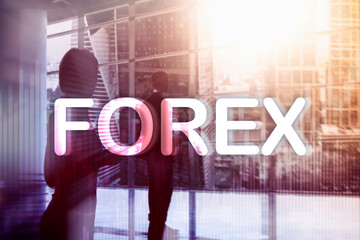 Forex trading and investment concept on double exposure blurred background.