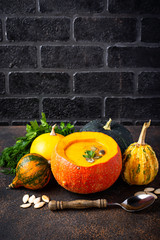 Vegetarian autumn  pumpkin cream soup 