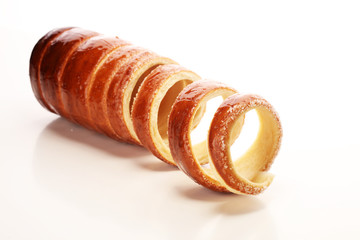 chimney cake. street food pastry with sugar for christmas.