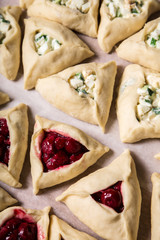 Raw homemade pies with eggs